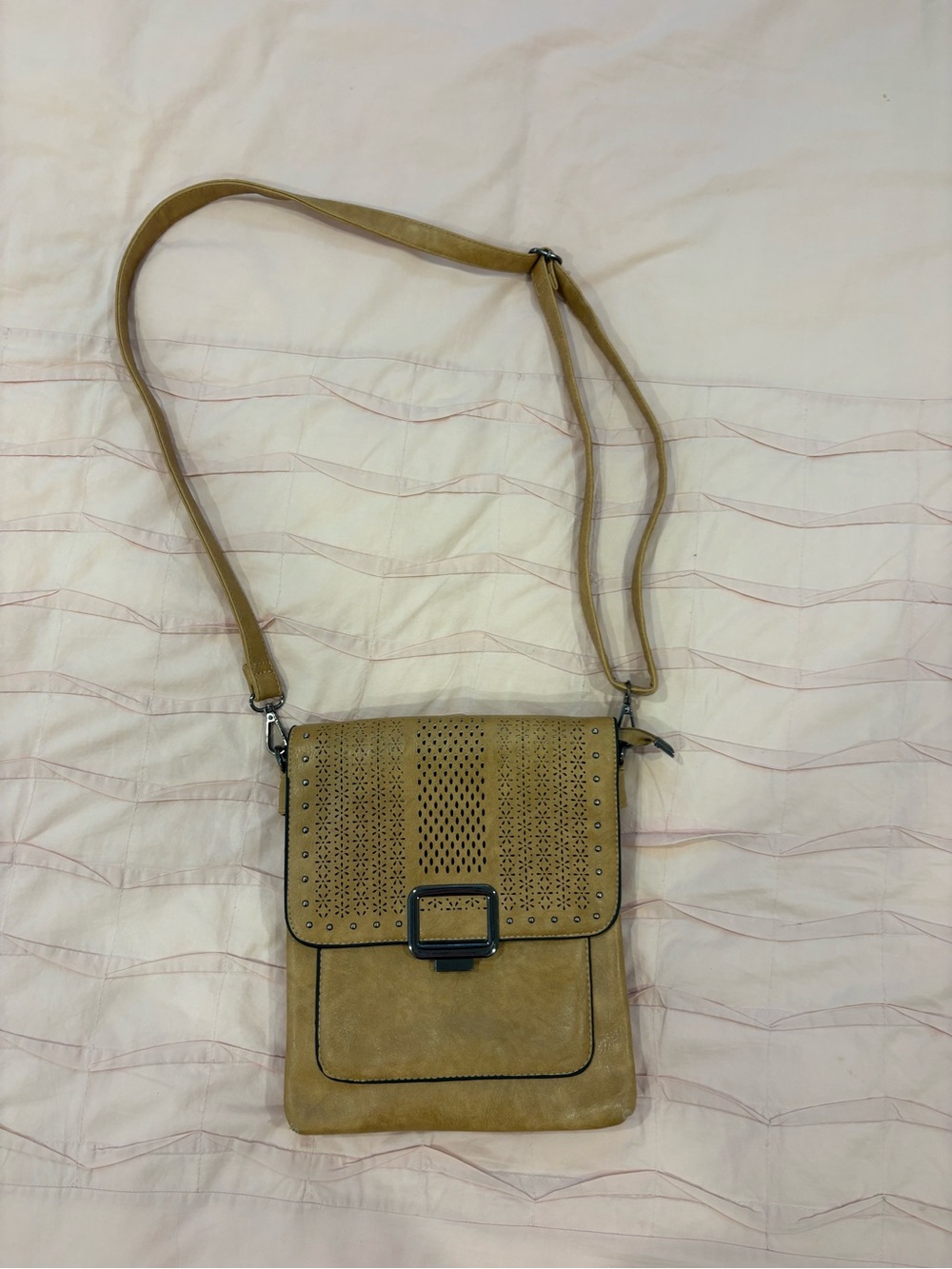 Vintage Perforated Flap Crossbody Bag